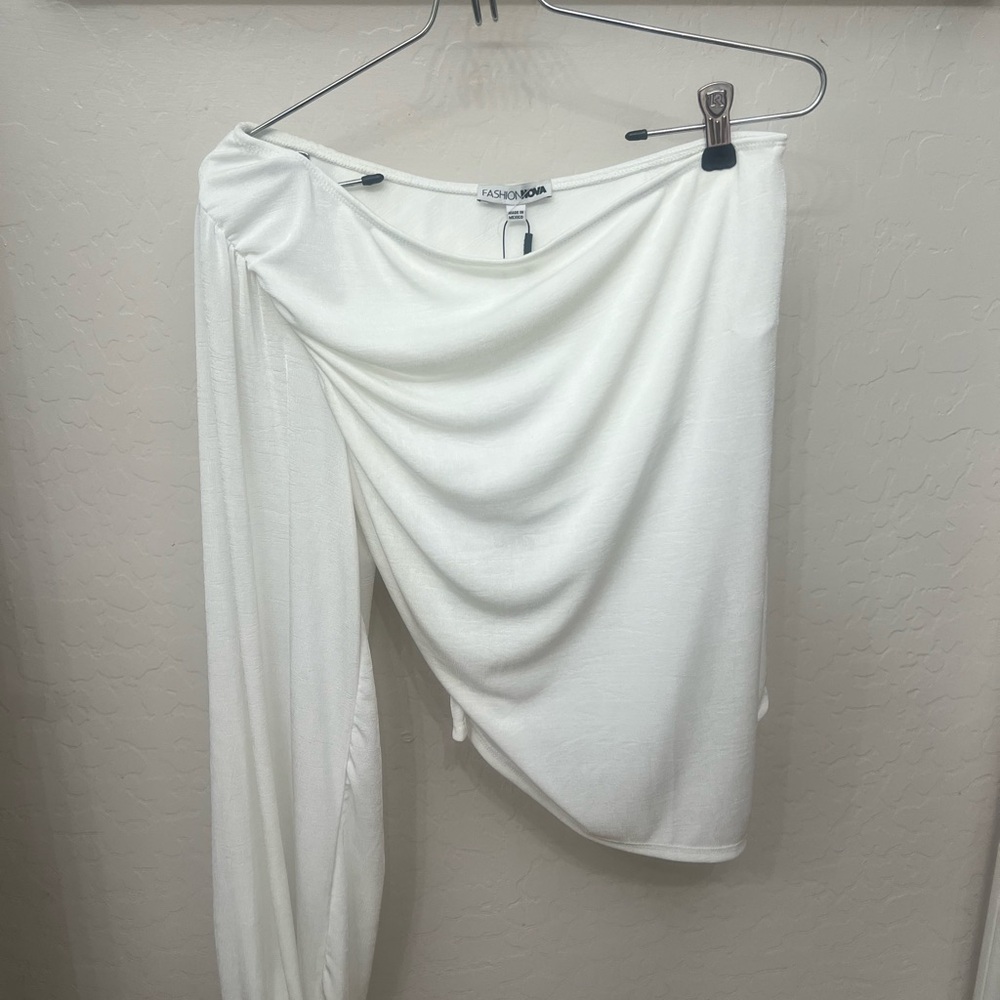 Fashion Nova White Asymmetrical Blouse
